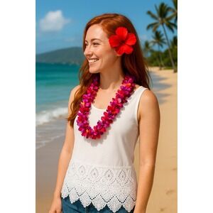 Ravi Tank Top White Sleeveless‎ Lace Trim Casual Summer S/M